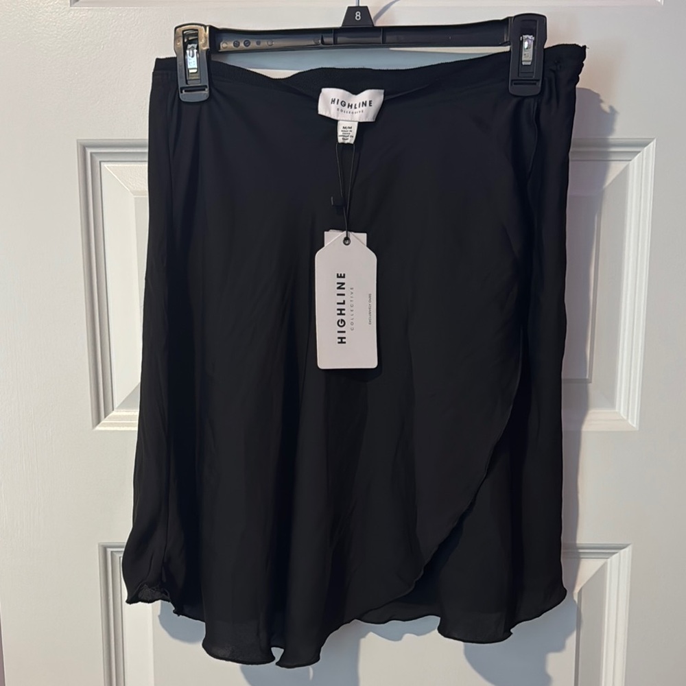 Black Asymmetrical Wrap Mini Skirt for Work